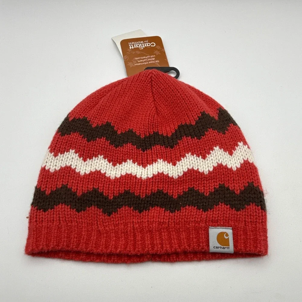 Carhartt Striped Beanie Womens One Size OS WA028 BRE Bright Rose Red NWT NOS Hat